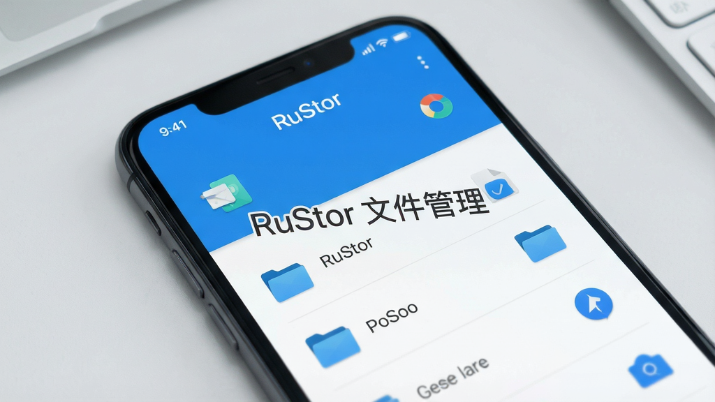 һ�������ֻ���Ļ��д����Ļ��������ʾ��RuStor�ļ��������������棬�������ִ���Լ������������ɫ���б�չʾ�����ļ�ͼ�꣬����Ϊǳ��ɫ���棬���岼�ָɾ������ʸ��壬���߳��㣬ͻ��������רҵ���ݣ����֡�RuStor�ļ�������������ʾ������ƽ����ƣ�ϸ�ڷḻ���޶���Ԫ�ء�