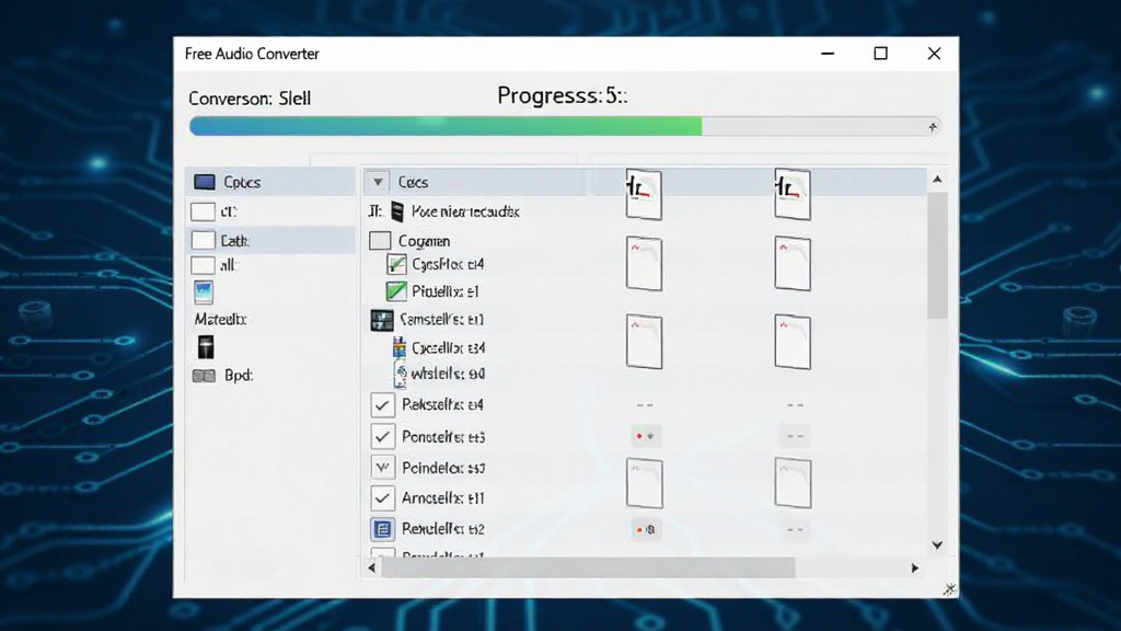 Free Audio Converter�����ڵ��������еĽ�ͼ����ʾת�����������ļ��б�������Ϊ��ɫ�Ƽ��У���������������Լ��ϸ�ڷḻ�����ʸɾ�