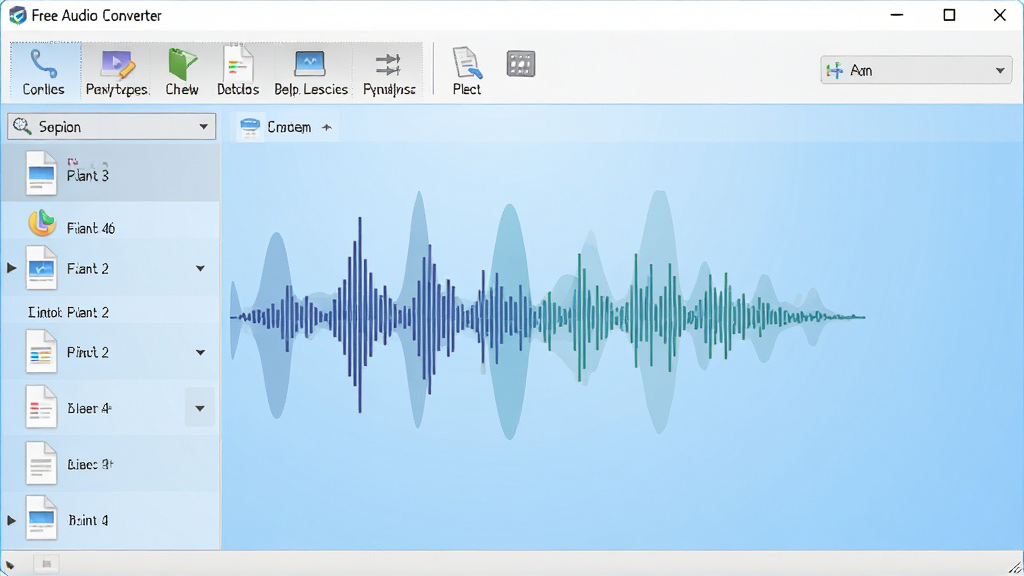Free Audio Converter���������棬չʾ����ת�����������ļ��б�������Ϊǳ��ɫ���䣬������������Ƶ����ͼ���������ˬ�ִ���ϸ�ڷḻ�����ʸɾ��޶���Ԫ��