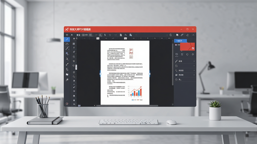 ���Ӿ�ͼ��չʾ��תת��ʦPDF�༭�����������������ڼ�๤��̨֮�ϣ�����Ϊǳ��ɫ�ִ��칫����������������ʾPDF�ĵ��༭״̬�빤������������У�����ƽ�⣬�Ű�ɾ����䣬������Ƽ���������н�ϣ�ϸ�ڷḻ�����ʸ��壬�ɾ��޶���Ԫ��