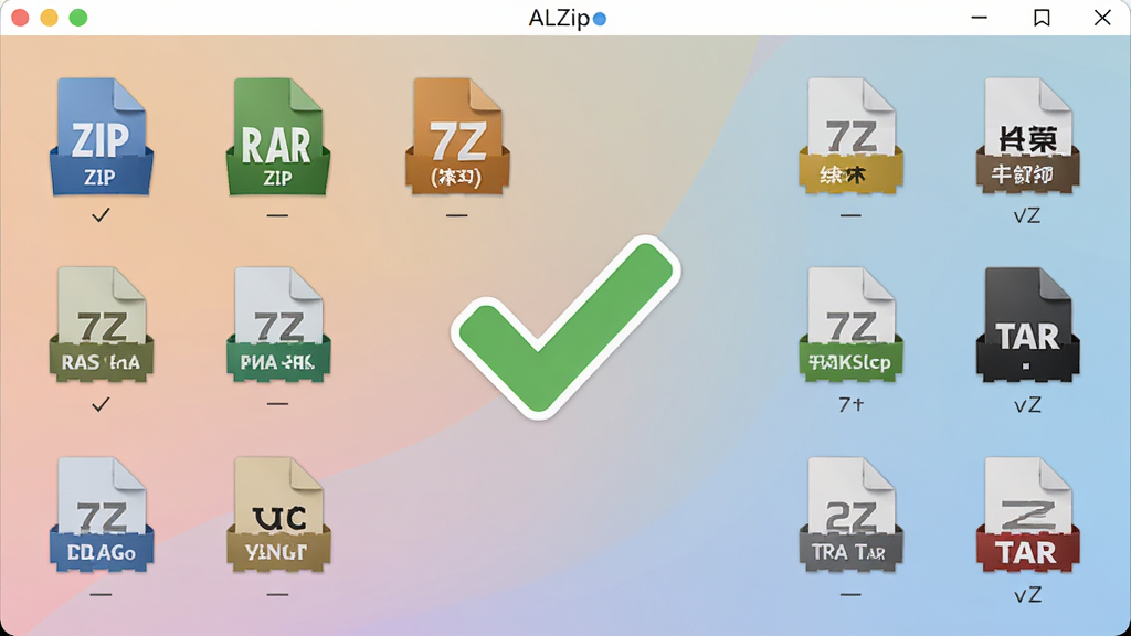 ALZip�����Ķ��ʽ֧�ֽ����ͼ����Ļ�������Ÿ���ѹ���ļ���ʽ�Ĳ�ɫͼ�꣬��ZIP��RAR��7Z��TAR�ȣ�����λ����һ�����ĶԹ���־������Ϊ��͵Ľ���ɫ�������������Ű����룬�ɾ��޶���Ԫ��