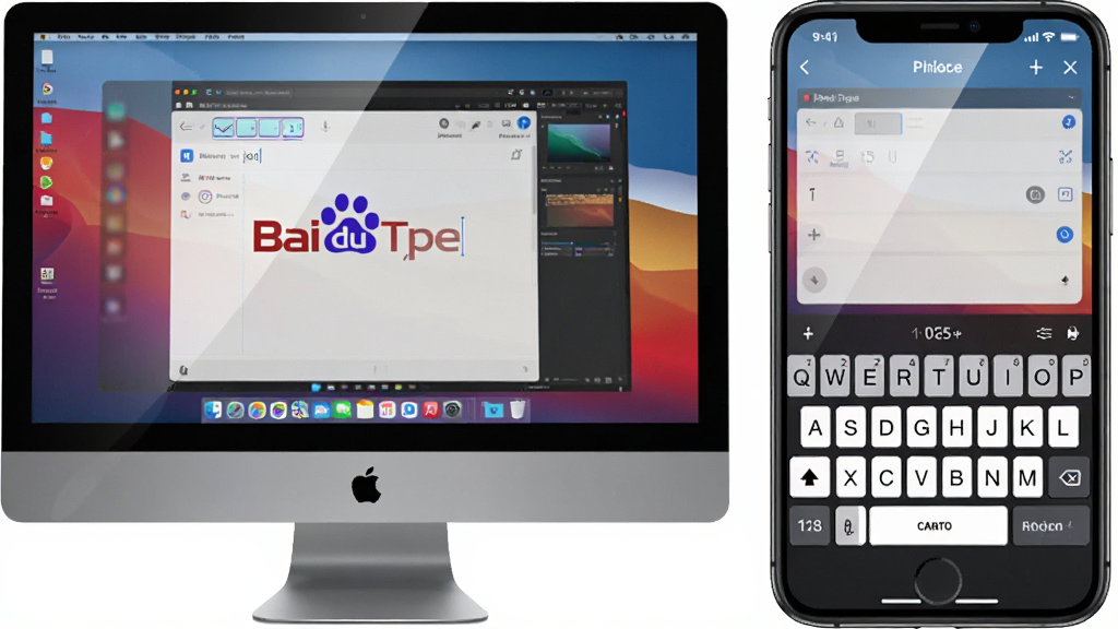 չʾBaidu Type���ֻ��͵����ϵ�ʹ�ó���������Ϊ��̨�豸�������̨ʽ����Ļ��ʾ������棬�Ҳ����ֻ�������̣��������ҶԳƣ����дʵ��ϸ�ڰ�����Ļ����ͼ��̰��������ʸ��塣