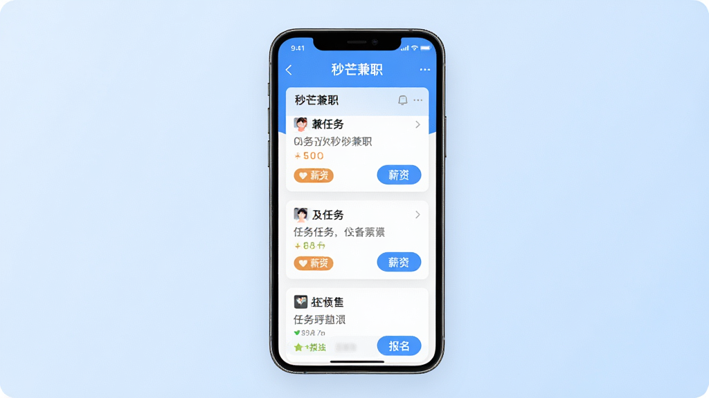 ����Ϊ�ֻ���Ļչʾ��â��ְAPP���棬����������ʾ����â��ְ������������ְ�����б�������Ϊ����ǳ��ɫ���䣬���־��У��Ű����룬����ִ���Լ��ϸ�ڰ�������Ƭ��н�ʱ�ǩ��������ť�����ʸ���ɾ����޶���Ԫ��