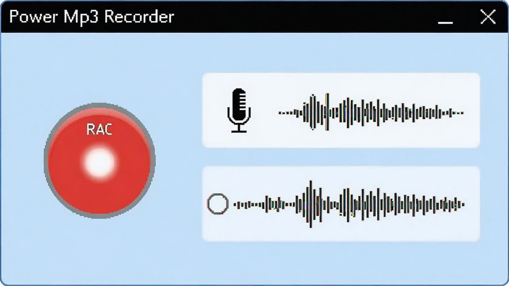 Power Mp3 Recorder录音设置界面,显示麦克风与系统音频选项,背景为浅蓝色,界面简洁,有红色录音按钮,左上角标注“Power Mp3 Recorder”软件名称,高清画质,干净无多余元素