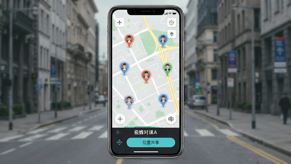 ����Խ�APPλ�ù���������ʾͼ���ֻ���Ļ����ʾ��ͼ���棬��ͼ���ж����Աλ�ñ�ǵ㣬�ײ���ʾ����Խ��������ƺ�λ�ù�����ť������Ϊ���нֵ���ͼ����������ˣ������������ɾ��޶���Ԫ��
