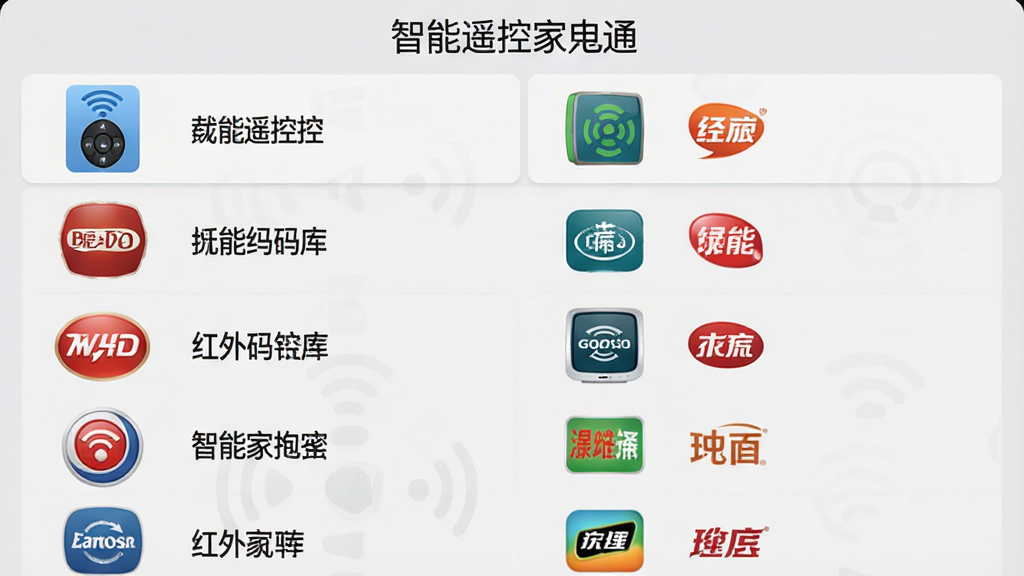 ���壺����ң�ؼҵ�ͨӦ�õĺ��������棬���б���ʽչʾ�ڶ�ҵ�Ʒ��Logo�����֣�������ϵ������У�ÿ��Ʒ��ͼ������ơ��Ű棺���Ʒ��ͼ�꣬�Ҳ�Ʒ�����ƣ��������롣��񣺼���ƽ����ơ�ϸ�ڣ�Ʒ��ͼ������������Ϊǳ��ɫ���С�����ң�ؼҵ�ͨ�������ڶ��������ʣ����壬�ɾ����޶���Ԫ�ء�