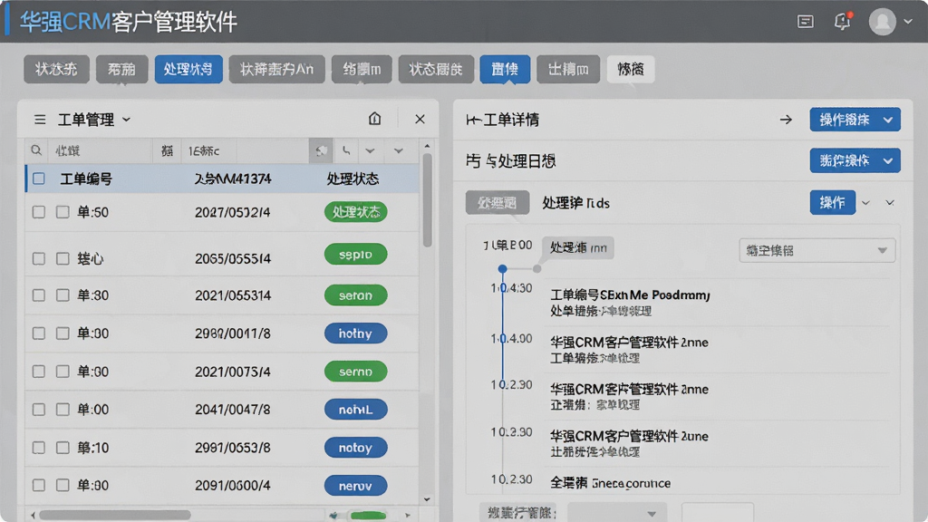ͼƬ����Ϊ����ǿCRM�ͻ������������Ĺ����������棬���Ϊ�����б����Ҳ�Ϊ���������봦����־�������ֲ���״̬ͳ�Ʊ�ǩ�����Ϊ�������磬��ɫ�Ի�ɫ����ɫΪ������Ļ����ʾ��������š�������״̬�������֣�������ˬ��ϸ��ͻ��ʱ�����������ť�����ʸ��壬�޶���Ԫ�ء�