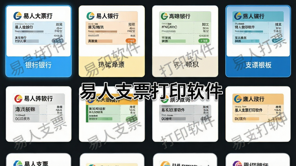 ���壺����֧Ʊ��ӡ������ģ��ѡ����棬��ʾ������е�Ʊ��ģ��ͼ�ꡣ���֣�����״���У�ÿ��ģ�忨Ƭ�����������ƺ�Ʊ�����͡��Ű棺���뻮һ�����ڿ��ٲ��ҡ���񣺱�ƽ����ƣ�ɫ�����졣ϸ�ڣ�ѡ��ģ�������ʾ�����С�����֧Ʊ��ӡ������ˮӡ�����ʣ����壬�ɾ����޶���Ԫ�ء�