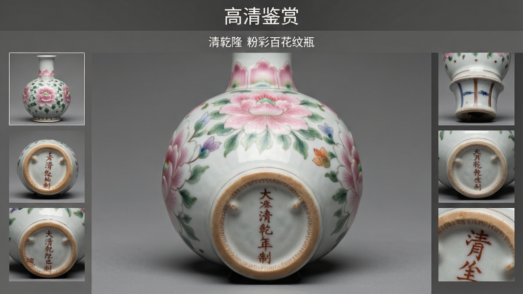 ���壺�౦�Ŵɱ������ͼ��ҳ�棬չʾһ����Ǭ¡�۲ʴ�ƿ�Ķ�Ƕ�΢����Ƭ������ƿ�������㡢��ʶ��д�����֣���ͼ���У���������������ͼ�����Ű棺�����С�������͡���Ŀ�����·����С���Ǭ¡ �۲ʰٻ���ƿ���������Ӱ��ƹ�Ч��������Ϊ���Իҡ�ϸ�ڣ��۲ʻ���ɫ�ʹ�����Ȼ�������ʶ������Ǭ¡���ơ������ɱ档���ʣ�΢�༶ϸ�ڣ��ɾ����޶���Ԫ�ء�