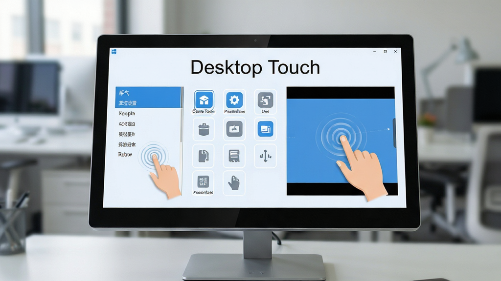 ����Ϊһ���ִ��칫���ϰڷŵ�Windows������һ�������Ļ��ʾDesktop Touch���������棬���������������Ϊ���������б����Ҳ�Ϊʵʱ���ط������������ֲ��þ��й�ͼ����Ļ����ռ���Ӿ����ģ���Χ�����黯�������Ű��ϣ���������ʹ��΢���ź����壬���⡰Desktop Touch��λ����Ļ�������У��ֺŽϴ��·�Ϊ����ͼ�����񡣷��Ϊ��ƽ����ƴ������������ɫ��ϸ�ڰ�����ָ�����Ļʱ�����Ĳ�����Ч�����ʸ��壬�ɾ��޶���Ԫ�ء�