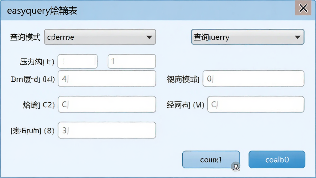 展示easyquery焓熵表参数输入窗口,包含压力、温度、焓、熵等多个输入框,用户可通过下拉菜单选择查询模式,界面简洁明了,按钮标识清晰,整体风格为浅蓝色搭配白色,画质高清,无多余元素。