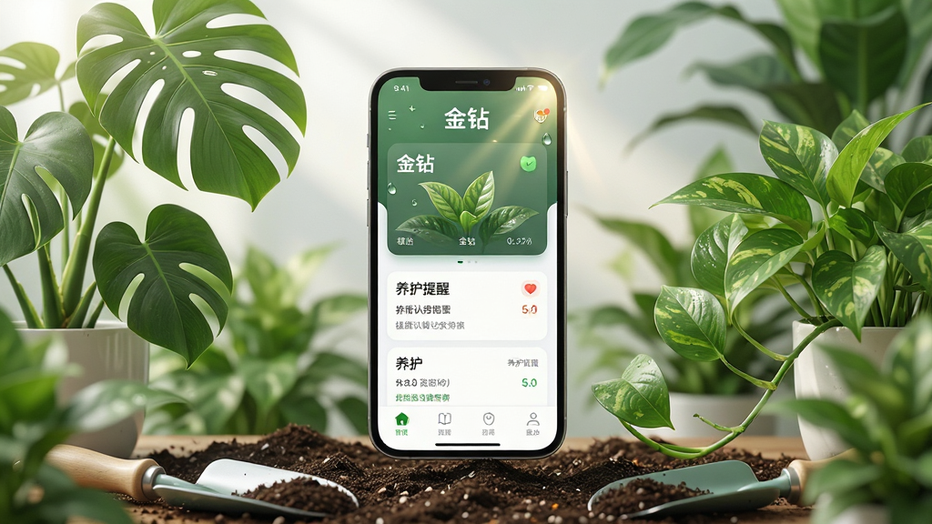 ���壺һ����Ϊ�����ꡱ���ֻ�App����������������Ȼ����ֲ���У�������ʾֲ��ʶ�����������ݡ����֣�App������У���Χ�����Ź걳�����ܵȶ���������ֲ��ǰ����ɢ���������԰�չ��ߡ��Ű棺App��������չʾ�����ꡱLogo�͡��������ѡ���Ƭ������UI��Ƽ���ִ������дʵ����ϿƼ��У�ɫ���������£���Ӱ�����Ȼ��ϸ�ڣ�ֲ��ҶƬ����������App������ˮ�κ����ⷴ��Ч��������ɾ����ࡣ���ʣ�8K�����壬ϸ�ڷḻ�����ʸɾ����޶���Ԫ�ء�