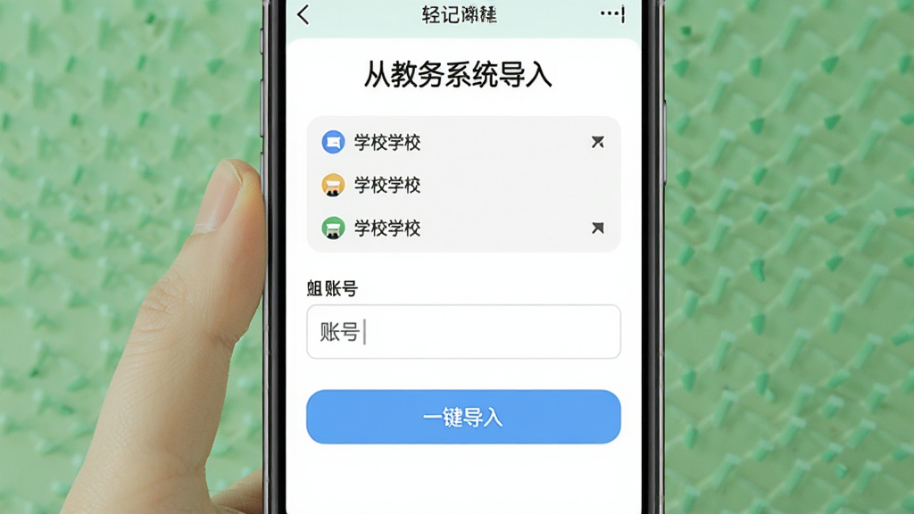չʾ��ǿγ̱����ܵ��빦�ܵĲ������棬�ֻ���Ļ����ʾ���ӽ���ϵͳ���롱��ҳ�棬��ѧУ�б����˺�������·��С�һ�����롱��ť���������Լ��ɫ�����£����ֺ��������ʸɾ����޶���Ԫ��