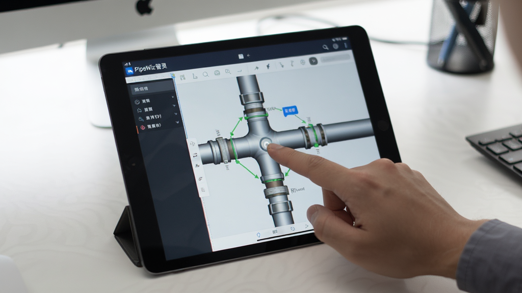 PipeWiz����������ƽ����������е�ʵ����Ƭ����Ļ��ʾ�ܵ��༭���棬�û���ָ���ڵ���ܵ��ڵ㣬����Ϊ�칫���棬������ͣ�������ʵ��Ȼ���ɾ�������