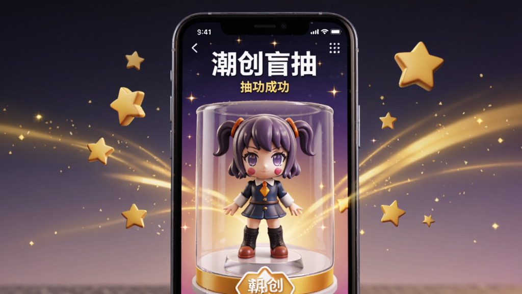 ����Ϊ�ֻ���Ļ��ʾ����ä�г�гɹ�ҳ�棬�н�ɫ��Ч��Ʈ������ǣ���Ļ������ʾһ���ְ�ģ�ͣ����־��У����Ϊ3D��Ⱦ��ɫ�ʻ����������������ɾ��޶���Ԫ��