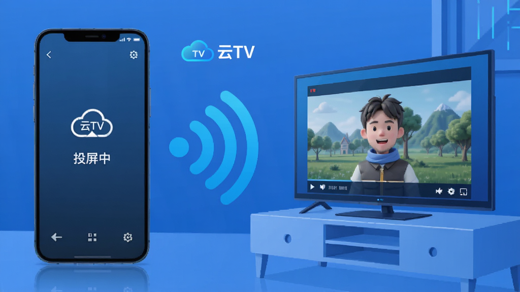 ���壺����TV��Ͷ��������ʾ���ֻ�������������ӡ����֣��ֻ����󣬵������ң��м���Wi-Fi�źŲ������ӡ��Ű棺�ֻ�������ʾ��Ͷ���С�״̬�����Ӳ�����Ƶ����񣺿Ƽ��в廭����ɫ����ϸ�ڣ������б�ע����TV��logo�����ʣ�ʸ�����壬�ɾ��޶���Ԫ�ء�