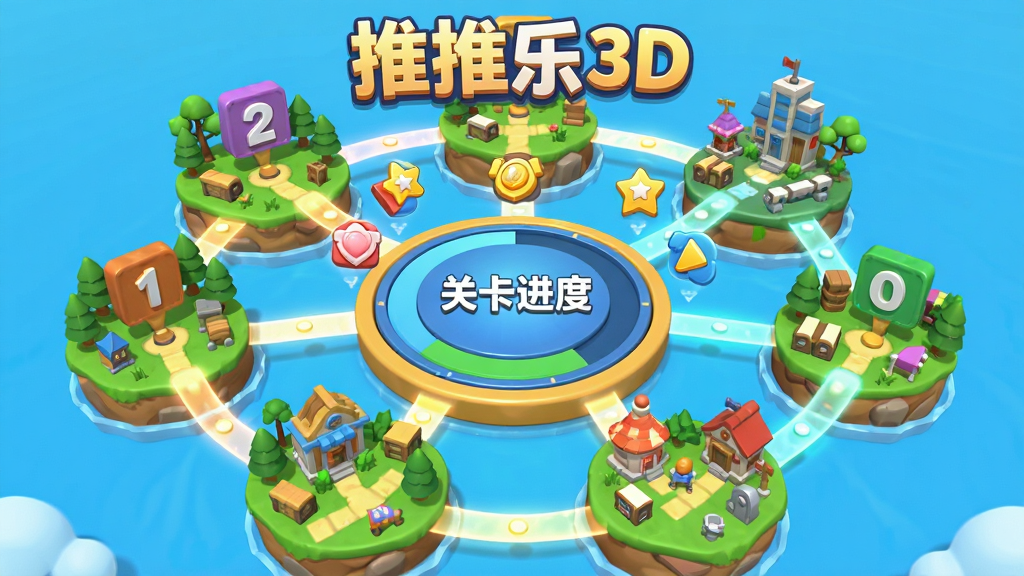 ����Ϊ������3D�Ĺؿ�ѡ���ͼ��չʾ�����ͬ�����3DС����ÿ��С�����йؿ���ŵ������־�����ֲ��ø��ӽǣ�С���ʻ������У������Ǵ��͵ġ��ؿ����ȡ�Բ�̣���ΧƯ���Ž���ͼ�ꡣ�Ű�������С��֮���÷���·�����ӣ����Ϊ������ͨ��ϸ�ڱ��ְ���С���ϵ���ľ������΢��ģ�ͣ�����ͨ͸���ɾ��޶���Ԫ�أ�ͼƬ������ʾ��������3D�������֡�