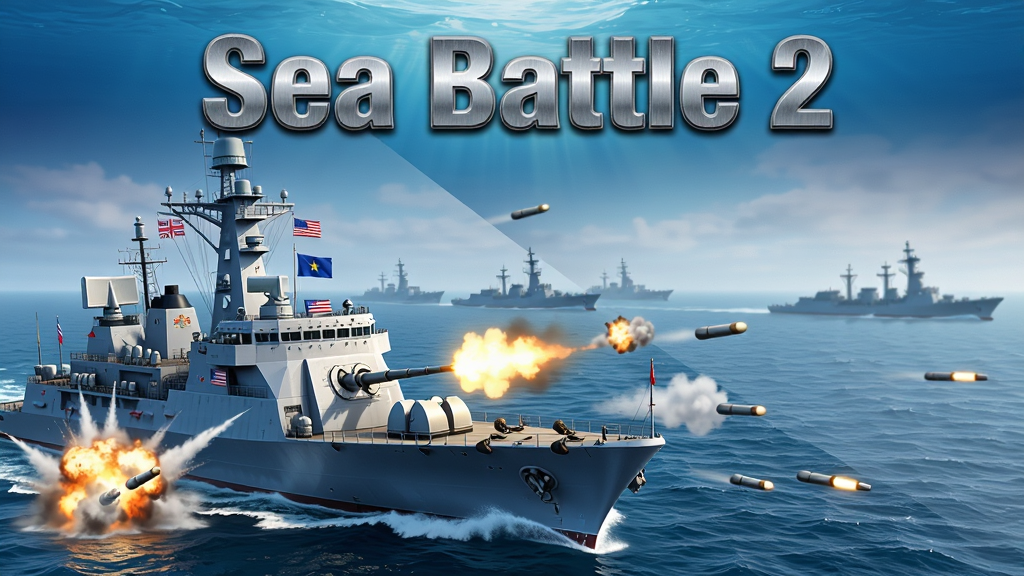 ����Ϊ��Sea Battle 2����Ϸ����ͼ������������һ���ִ���ս�����ں��Ͽ�����Χ���ڵ���ը�����ˮ����Զ���ез��������������ֲ��ö�̬�Խ��߹�ͼ��ս��λ���������֮һ�����Ҳ�����չʾ��ս�������Ű��ϱ��⡰Sea Battle 2�����ڶ������У�����Ϊ�����ʸУ�������ɫ���󽥱䱳�������Ϊдʵ���·磬ϸ�ڰ��������ϵ��ڹܡ��״���ĵȡ����ʸ��壬����ɾ��޶���Ԫ�ء�