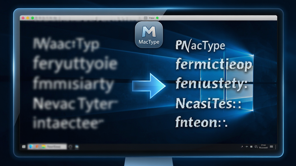 ���壺һ̨����Windows�ĵ�����Ļ����Ļ����ʾ��MacType����ͼ����������������ȾЧ���Աȣ����֣����Ϊδ������Ⱦ��ģ�����壬�Ҳ�Ϊ��������������壬�м��ü�ͷ���ӣ��Ű棺�����࣬���ҶԱ����ԣ���ͷָ����������񣺿Ƽ���ǿ����ɫ��Ϊ�����߹��ʸУ�ϸ�ڣ���Ļ��Ե����ͷ��⣬����Ϊ��ɫ���䣬ͻ������ϸ�ڣ����ʣ����������ȣ��ɾ����޶���Ԫ��