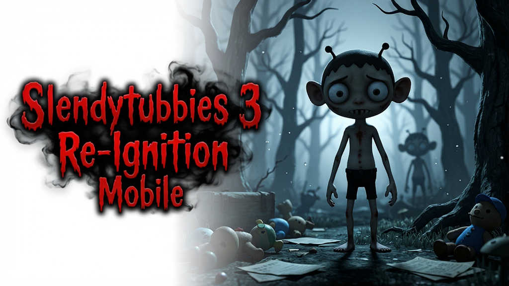 ���壺Slendytubbies 3 Re-Ignition Mobile��Ϸ���Ӿ�ͼ��չʾһ��������ɭ�ֳ�����Զ����һ��ģ�����ݳ���ż��Ӱ�����֣������������ƫ�ң�������׷�����Ϸ�������֡�Slendytubbies 3 Re-Ignition Mobile�����Ű棺�������Ť����Ѫ��ɫ���壬��Χ�к�ɫ�������ơ����дʵ�ֲ����߶Աȶȣ���ɫ����ϸ�ڣ�������ɢ�����ߺ��ļ�����ľ�ɿ�Ť����������Ư���ų������ӡ����ʣ�4K���壬����׷�٣��ɾ��޶���Ԫ�ء�