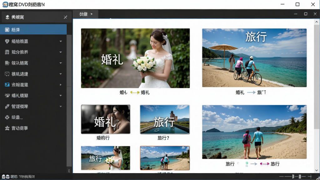 ��������Ϊ����DVD��¼�����Ĳ˵�ģ��ѡ����棬��������ʽչʾ���־���ģ������ͼ������Ϊ���ҷ����������ģ������б����Ҳ���Ԥ���������Ϊ����дʵ�����ͼ��ϸ����ͻ���������롰���С�ģ��ĸ���Ԥ��Ч��������ͨ͸���ɾ����ࡣ