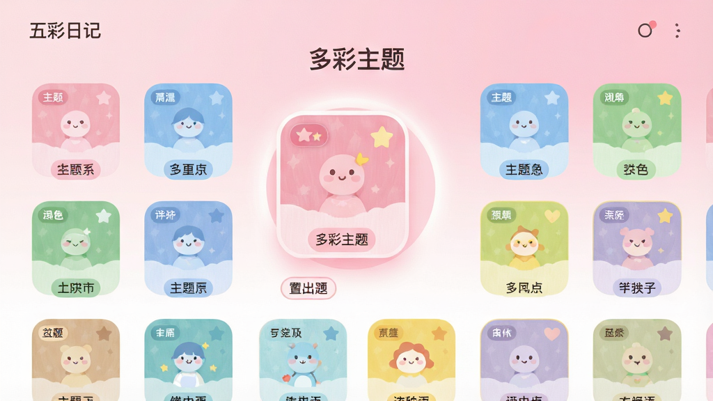 ���壺����ռ�Ӧ�õ������л����棬չʾ���ɫ�����������ͼ��������ɫϵ����ɫϵ����ɫϵ����ɫϵ�ȣ���ǰѡ��һ���ɫ���⣬���汳�����ֵ���ɫ���䣬�����С�������⡱�������·��������б������֣������б���������ʽ���У���ǰ���������ʾ����Χ����͵Ĺ��Ρ��Ű棺�����࣬ͼ��Բ������������ɫ�ʴ����г��������¿ɰ�����ƽ����ɫ�����졣ϸ�ڣ�ÿ����������ͼ����С��ǩ��ʾ�������ƣ�������ϸ΢�����������廭��ɾ������ʣ����壬�ɾ����޶���Ԫ�ء�