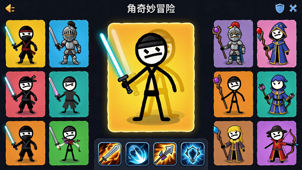 ���壺���������ð�յĽ�ɫ�Զ�����棬�������˽�ɫ����չʾ��ͬƤ�������������֣�����Ϊ��ǰѡ�еĽ�ɫ��ͼ����������ΪƤ���б����ײ�Ϊ���������Ű棺����״���У�ѡ�н�ɫ������ʾ������ͼ�����������ʱ�е�UI��ƣ�ɫ�ʷḻ�������ҡ�ϸ�ڣ���ɫ�������߷�����ʿ���ס���ʦ���۵ȣ������й⽣�����ȡ����������ʣ�����UI��Ⱦ���ɾ����࣬�޶���Ԫ�ء�