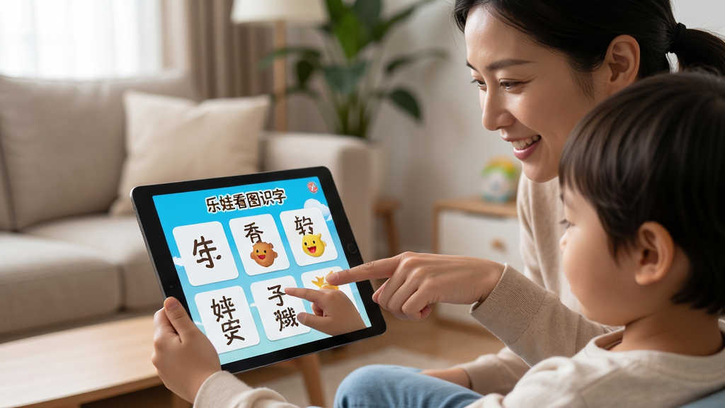 ���壺�ҳ��뺢��һ��ʹ��ƽ�����ѧϰ���޿�ͼʶ�ֵĳ�������Ļ���к��ֿ�Ƭ��ͼƬ�����֣�������У�ƽ�������Ļ��ǰ����������ܰ�ļ�ͥ�������Ű棺������Ȼ���������С����дʵ��Ӱ��񣬹�����͡�ϸ�ڣ�������ָ�����Ļ���ҳ�΢Цָ������Ļ��ʾ�����޿�ͼʶ�֡����������ʣ����壬�ɾ����޶���Ԫ�ء�