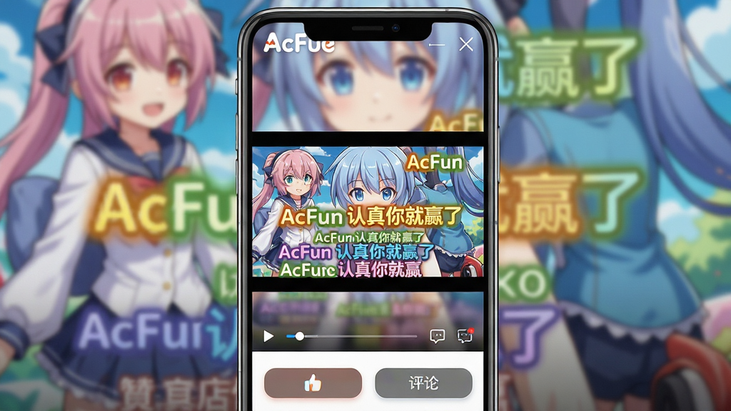 ���壺AcFun���������뵯Ļ��Ƶ���Ż��棬��Ļ���벥�����Ŷ�����������Ʈ����ɫ��Ļ���֣���������Ϊ��AcFun �������Ӯ�ˡ������֣��ֻ���������Ϊ���壬����Ϊģ���Ķ���Ԫ�廭���·��й��ܰ�ť���Ű棺���й�ͼ���ֻ���Ļ����չʾ���Ż����뵯ĻЧ������񣺶���Ԫ�����磬ɫ������������ϸ�ڣ��ֻ���Ļ��Ե��AcFun��ʶ�����Ž����������ޡ�����ͼ�������ɼ������ʣ����壬�ɾ����޶���Ԫ�ء�