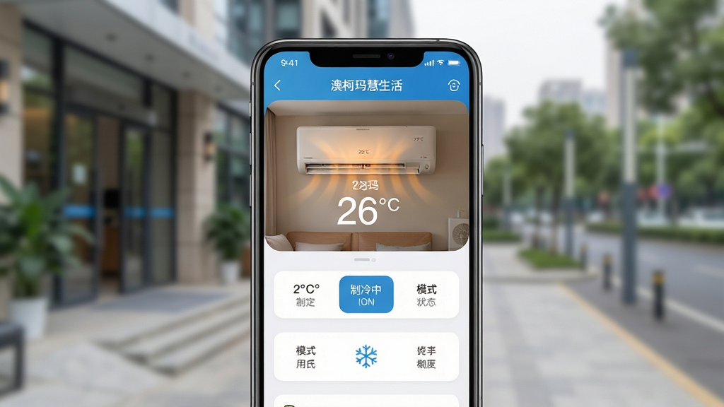 ���壺�ֻ���Ļ��ʾ�Ŀ��������APP��Զ�̿��ƽ��棬�����ǻ��ⳡ������칫�һ�ֵ������ֻ�����ʾ���пյ��ѿ��������֣��ֻ�λ�ڻ������룬�����黯������ͻ���ֻ���Ļ���ݡ��Ű棺��Ļ����ʾ�¶��趨��ģʽѡ��ȿؼ������ֺ��������дʵ��Ƽ��н�ϣ�������Ȼ��ϸ�ڣ���Ļ���С��Ŀ��������������¶���ʾ26�棬״̬Ϊ�������С������ʣ��������ȣ��ɾ��޶���Ԫ�ء�