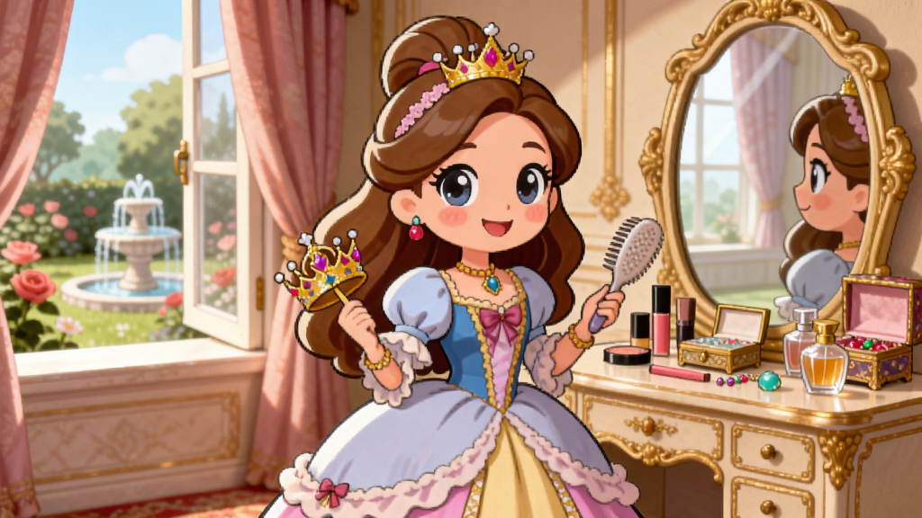 ���壺һλ���Ż�������ȹ�Ŀ�ͨ����վ��װ�ξ�������ױ̨ǰ���������Żʹں����ӣ����������΢Ц�����֣�����λ�ڻ������룬��ױ̨�;������Ҳ࣬����д򿪵Ĵ�����Ʈ���Ĵ������Ű棺������ůɫ��Ϊ������������������������ϸ�ڷḻ�������ϵ�����磬ɫ����ͣ�������ϸ������Ϊ��͢���ҡ�ϸ�ڣ���ױ̨�ϰ�����ױƷ���鱦�к���ˮƿ��������ӳ�������Ĳ���������Ļ�԰�ɼ�õ�����Ȫ�����ʣ�����ϸ�壬�ɾ��޶���Ԫ�ء�