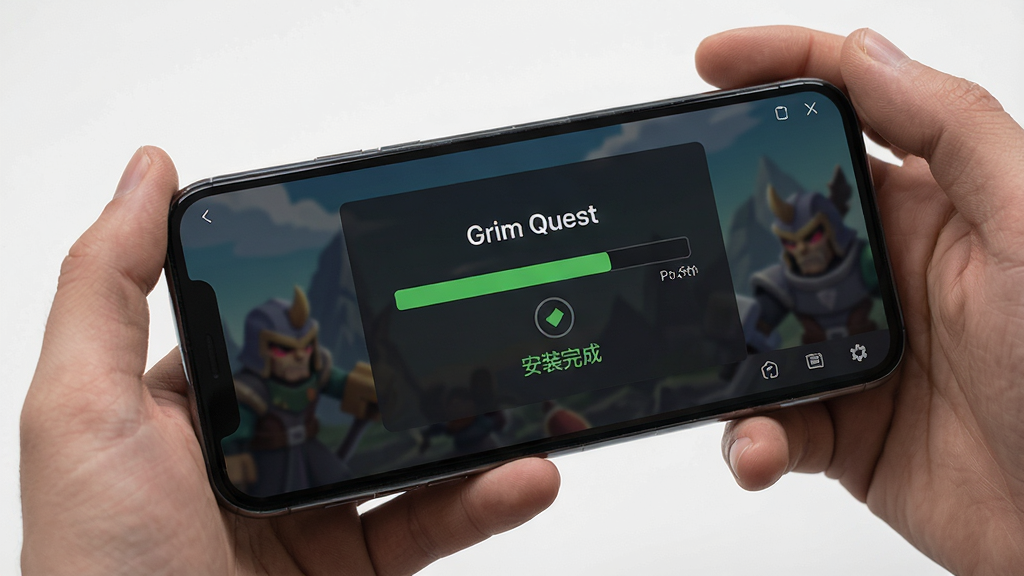 ����Ϊ�ֻ���Ļ��ʾGrim Quest��װ�����н��棬����Ϊ�ֳ��豸�ճ����ƣ����дʵ��ϸ�ڰ�����Ļ�ϵİ�װ�������͡���װ��ɡ����������ʸ��壬�ɾ��޶���Ԫ��
