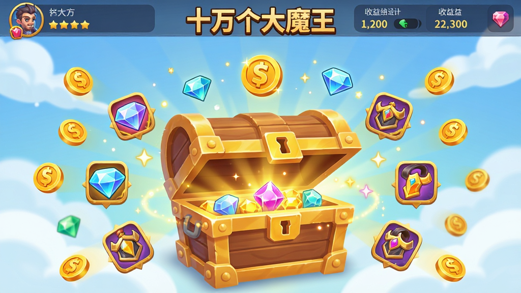 ���壺��Ϸ�һ�������棬����������ʾһ���޴�ı��䣬��ΧƯ���Ž�ҡ���ʯ��װ��ͼ�꣬�Ϸ��С�ʮ�����ħ����С�ֱ��⡣���֣��������ƫ�£�����ɢ�佱��Ԫ�أ�����Ϊ�����Ϣ������ͳ�ơ��Ű棺�������������ͼ��ʷ���״���У��Ӿ�����ͻ�������������ͨ���ɫ�����ޣ���Ч��㻷�ơ�ϸ�ڣ�����뿪��¶����ɫ��â�ͱ�ʯ��������С�$�����ţ�����Ϊ����ɫ��պ��ƶ䡣���ʣ�������Ⱦ���ɾ��޶���Ԫ�ء�
