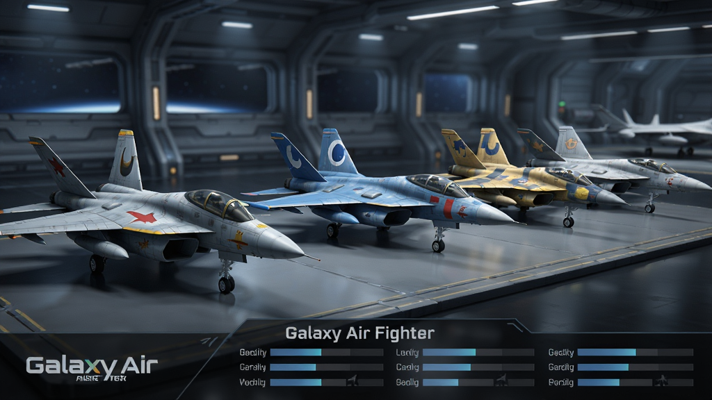 չʾ���ս�����ų��еĻ�����棬ÿ��ս��ϸ�ھ��£�Ϳװ���죬�����·���ʾ��Galaxy Air Fighter��������ս��������������Ϊ̫�ոۿڣ��ƹ���ͣ�����UI��ƿƻã�����ɾ����࣬��������