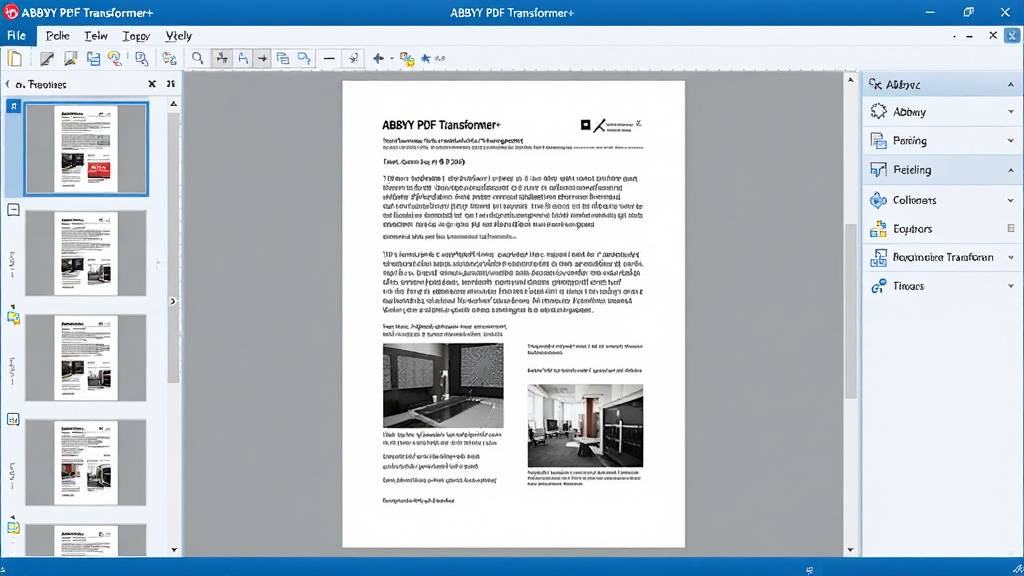 ���壺ABBYY PDF Transformer+ ����������չʾ���������PDF�ļ�����ͼԤ�����򡣲��֣����Ϊҳ������ͼ�����м�Ϊ����PDF�ĵ��༭Ԥ�����ڣ��Ҳ�Ϊ���ܹ�����塣�Ű棺�����ִ��칫�������͵����ҷ���ʽ���֣��˵������������רҵ����磬������ɫ���������������ࡣϸ�ڣ��������ơ�ABBYY PDF Transformer+����Ӣ�ı�ʶ�����ڶ���������������������ʾһ�ݴ������ֺ�ͼƬ��PDF�ļ�������ͼ�������ɱ档���ʣ����壬�ɾ����޶���Ԫ�ء�
