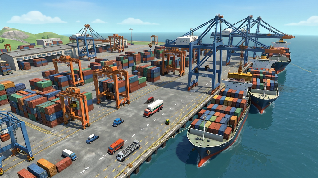 Port Tycoon��Ϸ������Ԥ��ͼ��չʾ�����ۿ�ȫ����������װ����ͷ������ͣ�������ػ���ҵ��Ԫ�أ�����Ϊ�ۿ�ȫ�������ֿ������Ű����������ͨдʵ��ϸ�ڷḻ�����ʸ��壬�ɾ��޶���Ԫ��