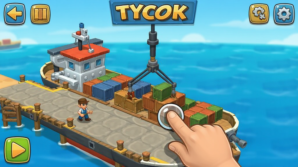 Port Tycoon��Ϸ�������棬չʾ��ָ�����ͷװж����ĳ���������Ϊ��Ϸ��Ļ�����ֽ��գ��Ű�ֱ�ۣ����ͨ��ϸ�������������������ɾ��޶���Ԫ��