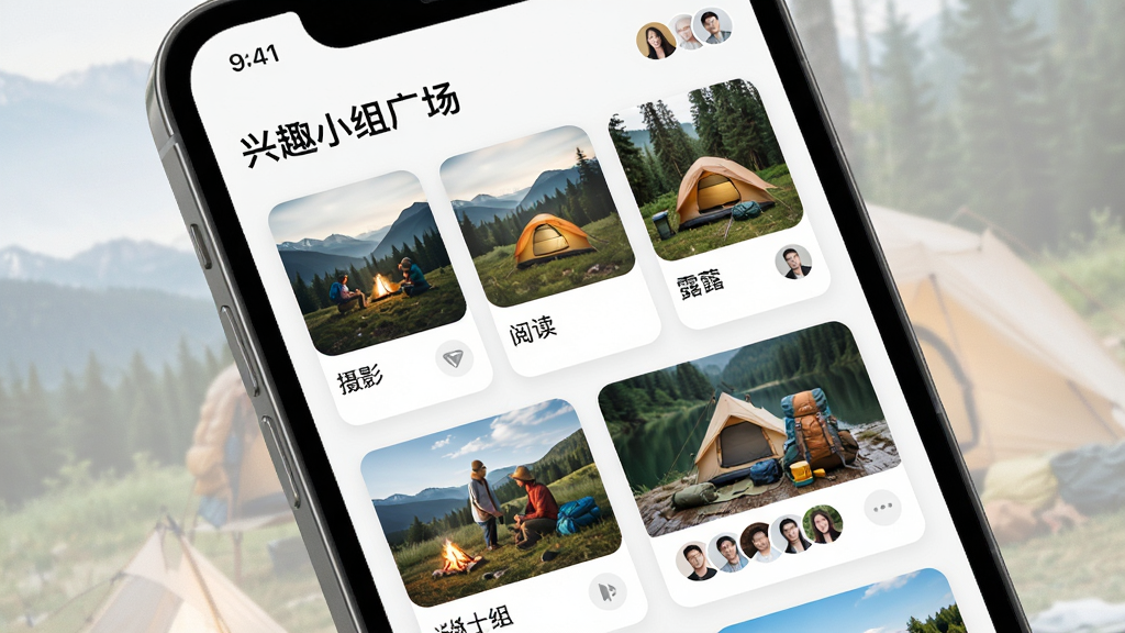 ��������Ϊ�ֻ�Ӧ���ڵġ���ȤС��㳡�����棬�Կ�Ƭ����ʽչʾ�Ų�ͬ����Ȥ��Ⱥ���棬������Ӱ���Ķ���¶Ӫ�ȣ�����Ϊ���»������б���ʽ��������Ϊ�������µ�UI��ƣ�ϸ����ͻ��ͼƬԤ���ͳ�Աͷ��ۺϣ����ʸ��壬�ɾ����࣬�޶���Ԫ�ء�