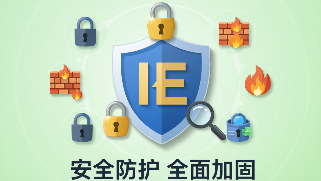 ���壺һ������ͼ�꣬���������С�IE����ĸ���Σ���Χ����������ǽ���Ŵ󾵵Ȱ�ȫԪ�ػ��ƣ����֣����ƾ��У���ȫԪ�س�Բ�����У�����Ϊǳ��ɫ���䣻�Ű棺�����·������֡���ȫ���� ȫ��ӹ̡�����񣺱�ƽ����ȫ���ϸ�ڣ����۴��н�ɫ���󣬶��Ʊ�Ե����΢����Ӱ�����ʣ��������ȣ��ɾ����޶���Ԫ��