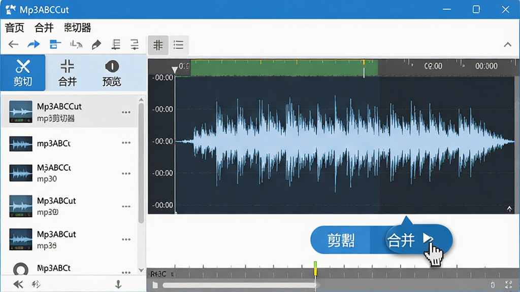 ���壺Mp3ABCut��mp3�����������������棬չʾ���α༭����ʱ���ᡣ ���֣����Ϊ��Ƶ�ļ��б����Ҳ�Ϊ������ʾ����а�ť������Ϊ�˵����� �Ű棺�������࣬����ͼ��������ע�����С����ϲ�����Ԥ������ ��񣺱�ƽ���ִ���ƣ���ɫ��ɫ������ɫ������ ϸ�ڣ�����ͼ����ʾʱ��̶ȣ������ͣ�ڼ��а�ť�ϡ� ���ʣ����壬�ɾ����޶���Ԫ�ء�