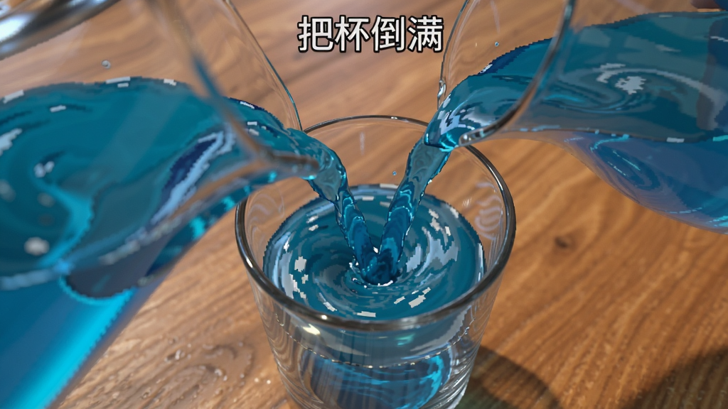 ���ѱ���������Ϸʵ����ͼ��չʾһ��͸���Ĳ��������ڱ���бˮ���е���ɫҺ��ע�룬Һ�����΢΢�ζ������г�������״��������ľ�����棬���������ʵ�Ĺ�Ӱ����Ч�������ؼ�ϸ�壬�ɾ��޶���Ԫ��