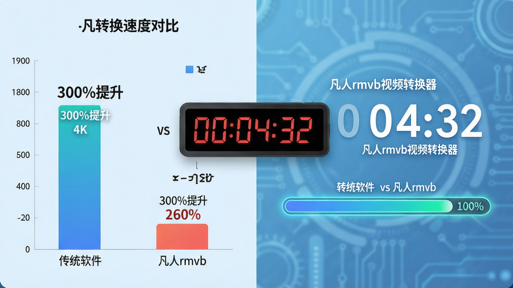 ���壺һ����ʱ����ʾ��00:04:32�����Ա��ǡ�����rmvb��Ƶת��������ת���������ѵ�100%�����֣����ҷ��������Ϊת���ٶȶԱ���״ͼ����ͳ����vs����rmvb�����Ҳ�Ϊ�����ʾ���Ű棺�ٶ������ô������ͻ��������Ϊǳ��ɫ�Ƽ��С�����ִ���Լ��ǿ����Ч��ϸ�ڣ���״ͼ�ϱ�ע��300%���������������з���Ч�������ʣ�4K���壬�ɾ����޶���Ԫ�ء�