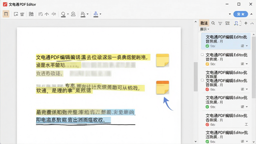 �ĵ�ͨPDF�༭����ע����չʾ���ĵ�ҳ�����и������֡���ǩͼ����»��ߣ��������ʾ��ע�б�������������רҵ������ͼ��񣬸��廭�ʣ��ɾ��޶���Ԫ��