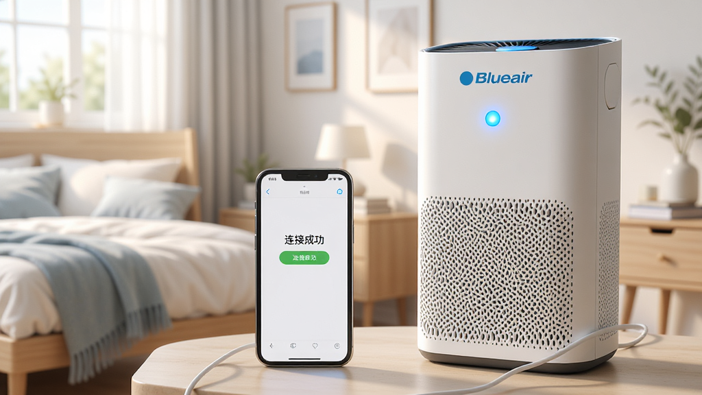 һ�������ֻ���Blueair������������Եĳ���ͼ���ֻ���Ļ��ʾ�����ӳɹ�������������������ָʾ�����𣬱���Ϊ�������һ��������������������ܰ������������ͻ�����ܻ����ĳɹ��У��޶���Ԫ�ء�
