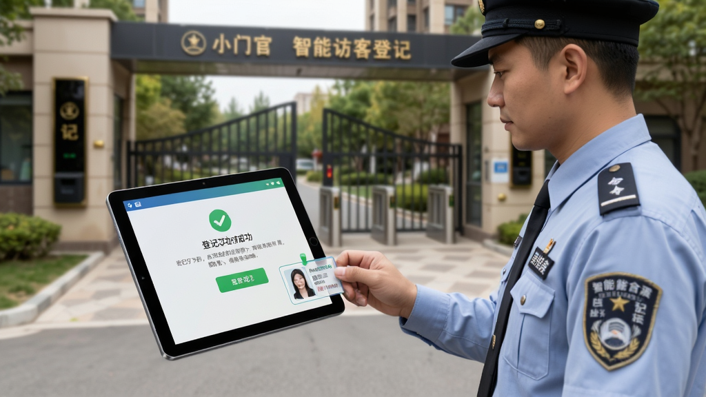 չʾС�Ź����ܷÿ͵Ǽǹ��ܽ��棬������һλ������Ա����ʹ��ƽ�����ɨ��ÿ�����֤����Ļ��ʾ�Ǽǳɹ���ʾ��������С�����ţ�������дʵ�����ֺ��������������ɾ�