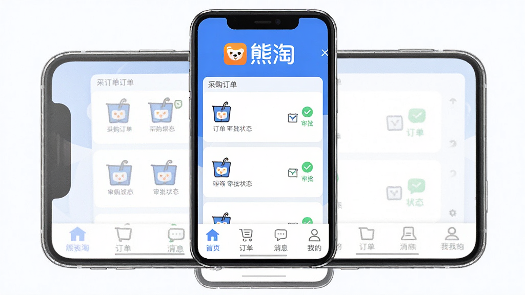 ���Ӿ�չʾ����APP�������ֻ��ϵ����н��棬���沼��������������ʾ�����ԡ�Ʒ�Ʊ�ʶ���в�չʾ�ɹ������б�������״̬ͼ�꣬�ײ�������������ҳ����������Ϣ���ҵ��ĸ�ģ�飬�������������ɫ�����񣬱�ƽ����ƣ�ϸ�ڷḻ������ɾ����޶���Ԫ�أ����廭��