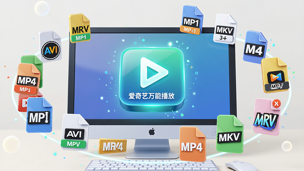 ����Ϊ������Ļǰɢ���Ÿ�����Ƶ�ļ���ʽͼ�꣬��MP4��MKV��AVI�ȣ���Щͼ�������ڿ��У����г�Բ����Χ����һ������Ĳ��Ű�ť������Ϊ����ʽ��ͼ���м���Ŀ�Ĳ��Ű�ť����