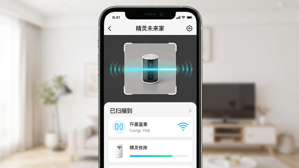 չʾ����δ����App�豸����ҳ���ʾ��ͼ������Ϊ�ֻ�������ɨ���豸�Ķ���Ч���������Ϸ�Ϊ����ͷȡ�����·�Ϊ��ɨ�赽���豸�б����������������ϸ�ڰ���WiFiͼ��ͽ����������ʸɾ��������޶���Ԫ�أ����涥����ע������δ���ҡ�