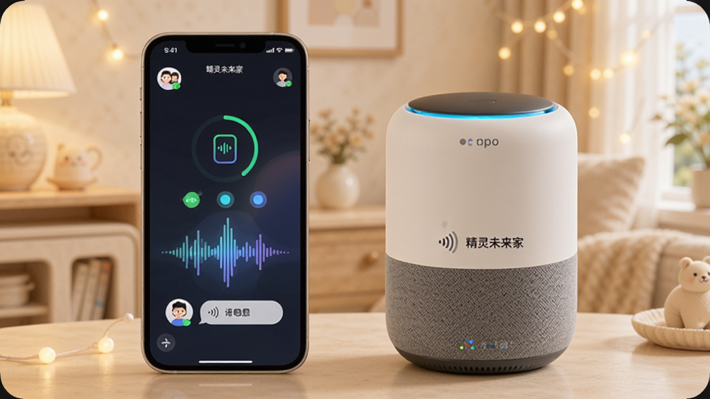 չʾ����δ����App���ͬ�����������ƹ��ܵ�����ͼ������Ϊһ���ֻ���һ̨�������䲢�ŷ��ã���Ļ����ʾ�豸ͬ��״̬���������ζ��������־��⣬�����ܰ�Ƽ��У�ϸ�ڰ�����ͥ��Աͷ�������ָ�����ݣ����ʸɾ����޶���Ԫ�أ�ͼƬ�д��С�����δ���ҡ�����