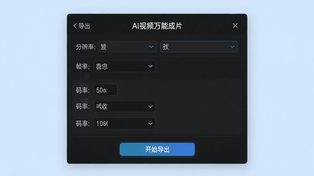 ��������Ϊ��AI��Ƶ���ܳ�Ƭ���ĵ������ý��棬��ʾ�ֱ���ѡ��֡�ʡ����ʵ�ѡ��ײ��С���ʼ��������ť������Ϊǳ��ɫ������࣬����������ϸ��רҵ�����ʸ��壬�ɾ��޶���Ԫ��